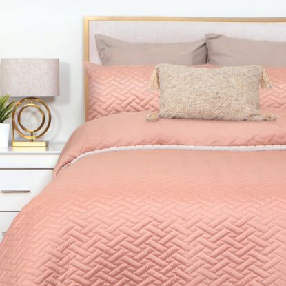 Picture of Concertina Quilt Bed Set 3pc - Peach/Pink - Queen
